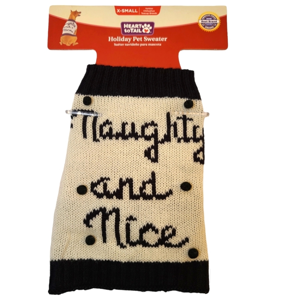 NWT Dog Sweater  Holiday Naughty and Nice Sweater size Xtra Sm.